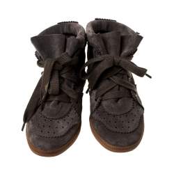 Pre Owned Isabel Marant Brown Suede Leather Bobby Wedge Sneakers Size 36