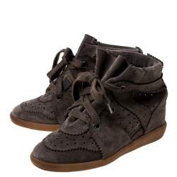 Pre Owned Isabel Marant Brown Suede Leather Bobby Wedge Sneakers Size 36