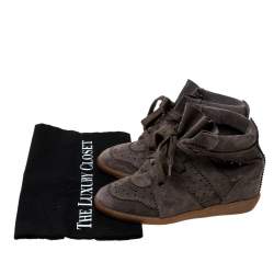 Pre Owned Isabel Marant Brown Suede Leather Bobby Wedge Sneakers Size 36