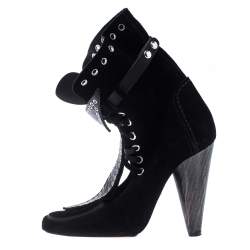 Isabel Marant Black Suede Eyelet Cut Out Bow Ankle Boots Size 37