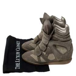 Pre Owned Isabel Marant Green Suede Bekett Wedge High Top Sneakers Size 36