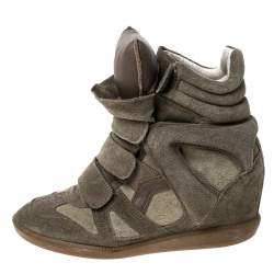 Pre Owned Isabel Marant Green Suede Bekett Wedge High Top Sneakers Size 36