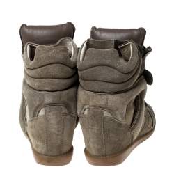 Pre Owned Isabel Marant Green Suede Bekett Wedge High Top Sneakers Size 36