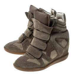 Pre Owned Isabel Marant Green Suede Bekett Wedge High Top Sneakers Size 36