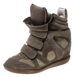 Pre Owned Isabel Marant Green Suede Bekett Wedge High Top Sneakers Size 36