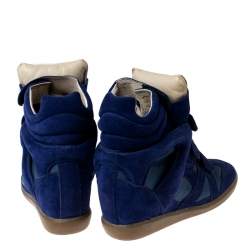 Pre Owned Isabel Marant Blue Suede And Leather Trim Bekett Wedge Sneakers Size 37