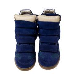 Pre Owned Isabel Marant Blue Suede And Leather Trim Bekett Wedge Sneakers Size 37