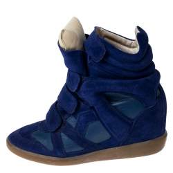 Pre Owned Isabel Marant Blue Suede And Leather Trim Bekett Wedge Sneakers Size 37