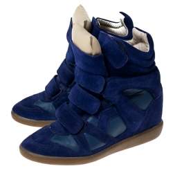 Pre Owned Isabel Marant Blue Suede And Leather Trim Bekett Wedge Sneakers Size 37
