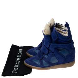 Pre Owned Isabel Marant Blue Suede And Leather Trim Bekett Wedge Sneakers Size 37