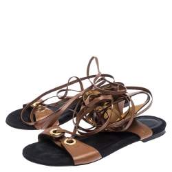 Pre Owned Isabel Marant Tan Leather Jaysta Lace-Up Flat Sandals Size 38