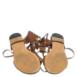 Pre Owned Isabel Marant Tan Leather Jaysta Lace-Up Flat Sandals Size 38
