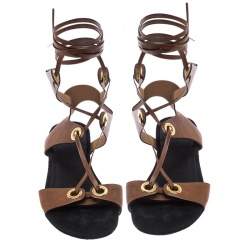 Pre Owned Isabel Marant Tan Leather Jaysta Lace-Up Flat Sandals Size 38