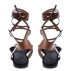 Pre Owned Isabel Marant Tan Leather Jaysta Lace-Up Flat Sandals Size 38