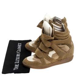 Pre Owned Isabel Marant White/Beige Suede And Leather Bekett Wedge Sneakers Size 38