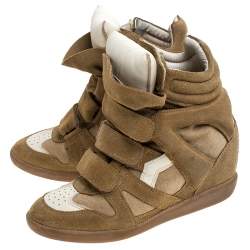 Pre Owned Isabel Marant White/Beige Suede And Leather Bekett Wedge Sneakers Size 38