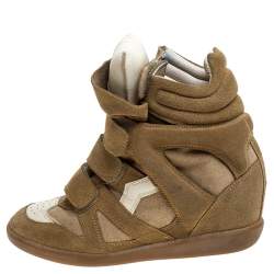 Pre Owned Isabel Marant White/Beige Suede And Leather Bekett Wedge Sneakers Size 38