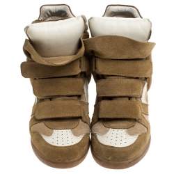 Pre Owned Isabel Marant White/Beige Suede And Leather Bekett Wedge Sneakers Size 38