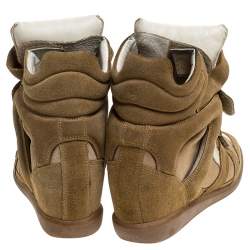 Pre Owned Isabel Marant White/Beige Suede And Leather Bekett Wedge Sneakers Size 38