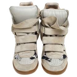 Isabel Marant Beige Printed Canvas and Suede Bekett Wedge Sneakers Size 40