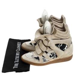Isabel Marant Beige Printed Canvas and Suede Bekett Wedge Sneakers Size 40
