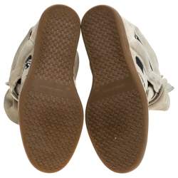 Isabel Marant Beige Printed Canvas and Suede Bekett Wedge Sneakers Size 40