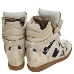 Isabel Marant Beige Printed Canvas and Suede Bekett Wedge Sneakers Size 40