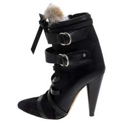 Pre Owned Isabel Marant Black Leather And Suede Royston Leather Ankle Boots Size 38