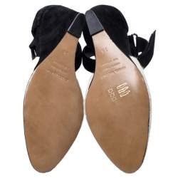 Pre Owned Isabel Marant Black Suede and White Calf Hair Shane Ankle Strap Wedge Sandals Size 38