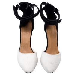 Pre Owned Isabel Marant Black Suede and White Calf Hair Shane Ankle Strap Wedge Sandals Size 38