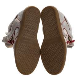 Pre Owned Isabel Marant Grey Suede with Metalllic Red Leather Trim Bekett Wedge Sneakers Size 38
