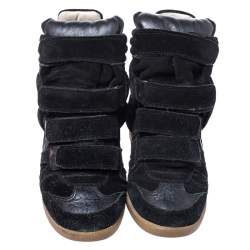 Pre Owned Isabel Marant Black Suede And Leather Bekett Wedge Sneakers Size 36