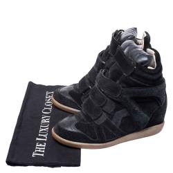 Pre Owned Isabel Marant Black Suede And Leather Bekett Wedge Sneakers Size 36