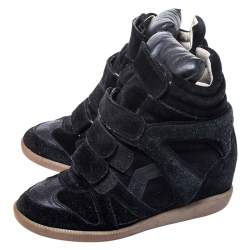 Pre Owned Isabel Marant Black Suede And Leather Bekett Wedge Sneakers Size 36