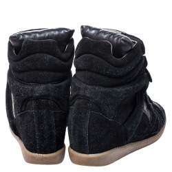 Pre Owned Isabel Marant Black Suede And Leather Bekett Wedge Sneakers Size 36