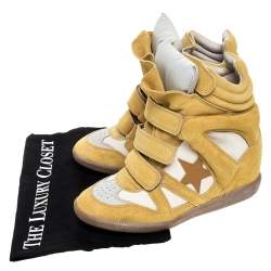 Pre Owned Isabel Marant Yellow/Beige Suede and Canvas Bayley Star Wedge Sneakers Size 37