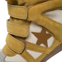 Pre Owned Isabel Marant Yellow/Beige Suede and Canvas Bayley Star Wedge Sneakers Size 37