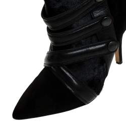 Pre Owned Isabel Marant Black Suede And Pony Hair Pointed Toe Ankle Boots Size 37