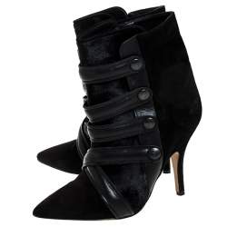 Pre Owned Isabel Marant Black Suede And Pony Hair Pointed Toe Ankle Boots Size 37