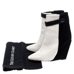 Isabel Marant Black/White Pony Hair and Suede Wedge Ankle Boots Size 38