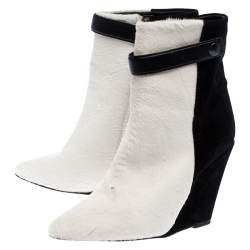 Isabel Marant Black/White Pony Hair and Suede Wedge Ankle Boots Size 38