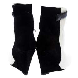 Isabel Marant Black/White Pony Hair and Suede Wedge Ankle Boots Size 38