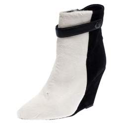 Isabel Marant Black/White Pony Hair and Suede Wedge Ankle Boots Size 38