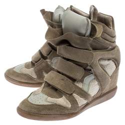 Isabel Marant Beige Suede And Leather Bekett Wedge Sneakers Size 39