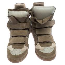 Isabel Marant Beige Suede And Leather Bekett Wedge Sneakers Size 39