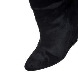 Pre Owned Isabel Marant Black Calfhair Knee Length Wedge Boots Size 38