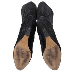 Pre Owned Isabel Marant Black Calfhair Knee Length Wedge Boots Size 38