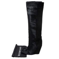 Pre Owned Isabel Marant Black Calfhair Knee Length Wedge Boots Size 38