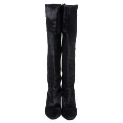 Pre Owned Isabel Marant Black Calfhair Knee Length Wedge Boots Size 38