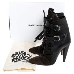 Isabel Marant Black/Green Suede and Leather Royston Buckle Ankle Boots Size 40